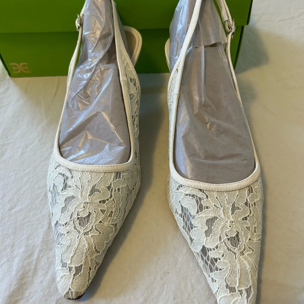 Sam Edelman Ivory Lace Slingback Kitten Heels - Picture 3 of 6